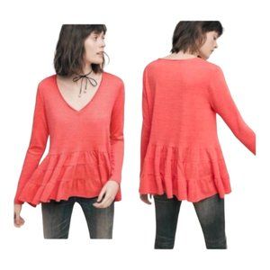 Anthropologie Deletta Medium Long Sleeve V Neck Ruffled Tiered Top